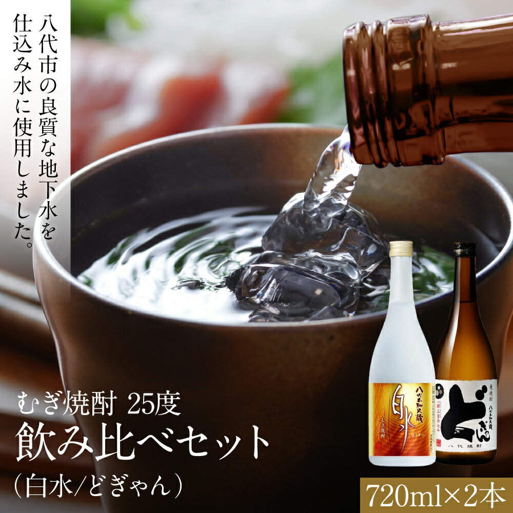 八代市 むぎ焼酎 25度 飲み比べ 720ml×2本セット 白水 どぎゃん お取り寄せ 焼酎 セット 飲み比べセット ギフト 手土産 八代産 熊本産 九州産 国産 常温 送料無料