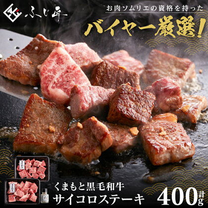 くまもと黒毛和牛サイコロステーキ 400g (200g×2) 肉専用にんにく塩付き 牛肉 ステーキ サーロイン リブロース 肩ロース 焼肉 牛 うし 冷凍 送料無料