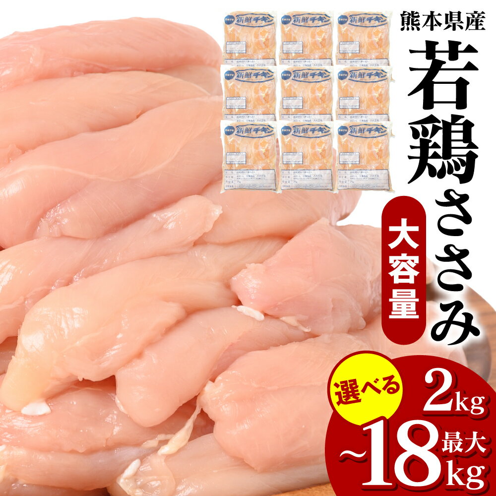 【選べる内容量】 熊本県産 若鶏のささみ 2kg ～ 18kg 若鶏 鶏肉 鳥肉 ささみ ササミ 肉 国産 九州産 冷凍 送料無料