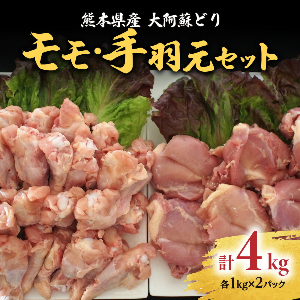 【ふるさと納税】熊本県産 大阿蘇どり モモ・手羽元 合計約4kg セット 各約1kg×2パック 2種 鶏肉 もも 手羽 真空パッ…