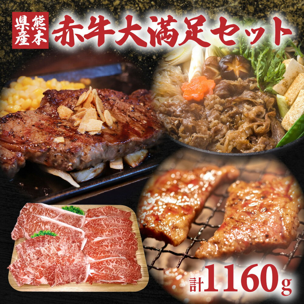 熊本県産 赤牛 大満足セット 合計約1160g サーロインステーキ (180g×2枚) ロース(400g) 肩肉・モモすき焼き(400g) 詰め合わせ 焼肉 肉 あか牛 牛肉 すきやき セット ご褒美 冷凍 送料無料