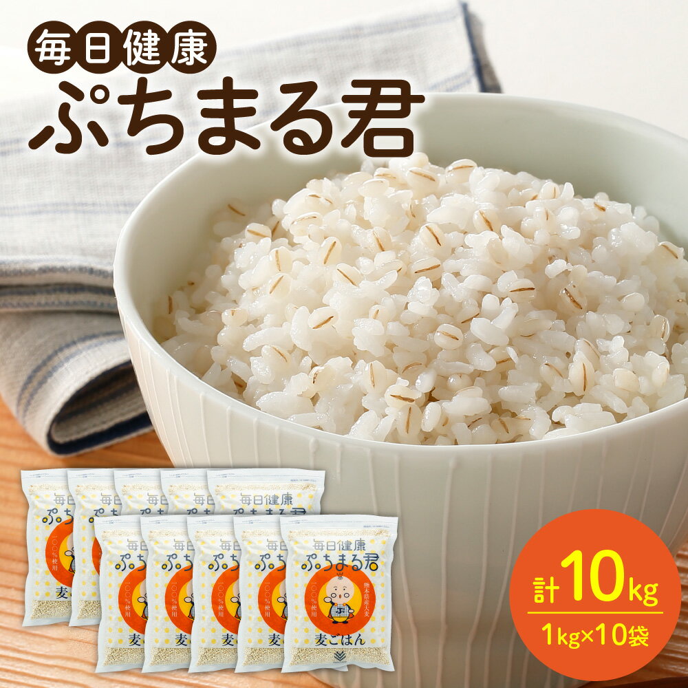 熊本県産 大麦100% ぷちまる君 1kg×10袋 合計10kg 国産大麦 食品 低カロリー 雑穀 穀物 麦ごはん 食物繊維 送料無料