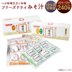 【ふるさと納税】【12ヶ月定期便】つぶ味噌仕立て 本格 フリーズドライ みそ汁 (磯の味＆里の味＆豚汁) 3種 20食×12回お届け 合計240食 12ヶ月 定期便 インスタント アソート 詰め合わせ 食べ比べ とん汁 球磨川みそ 味噌汁 送料無料