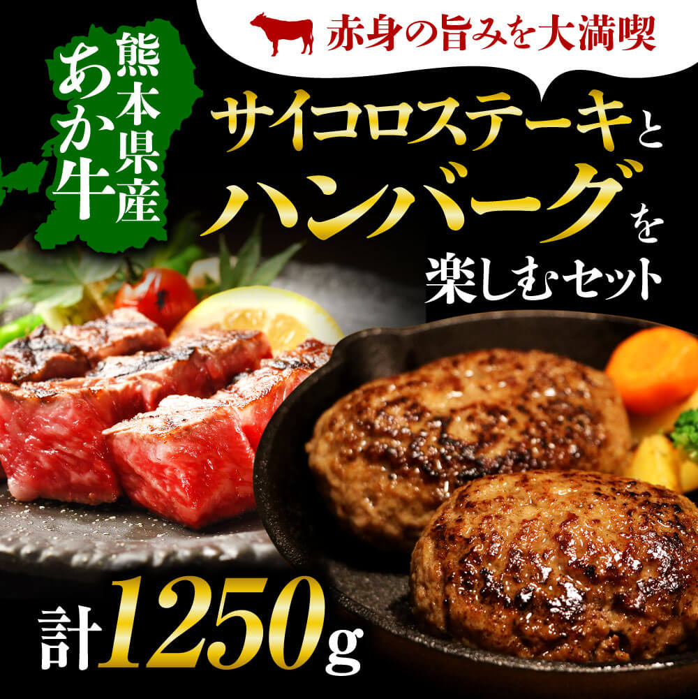 【ふるさと納税】熊本県産あか牛を堪能！サイコロステーキとハンバーグを楽しむセット サイコロステーキ(250g×2パック)・ハンバーグ(150g×5個) 合計1,250g お肉 ステーキ ハンバーグ 惣菜 セット 和牛 九州産 国産 冷凍 送料無料