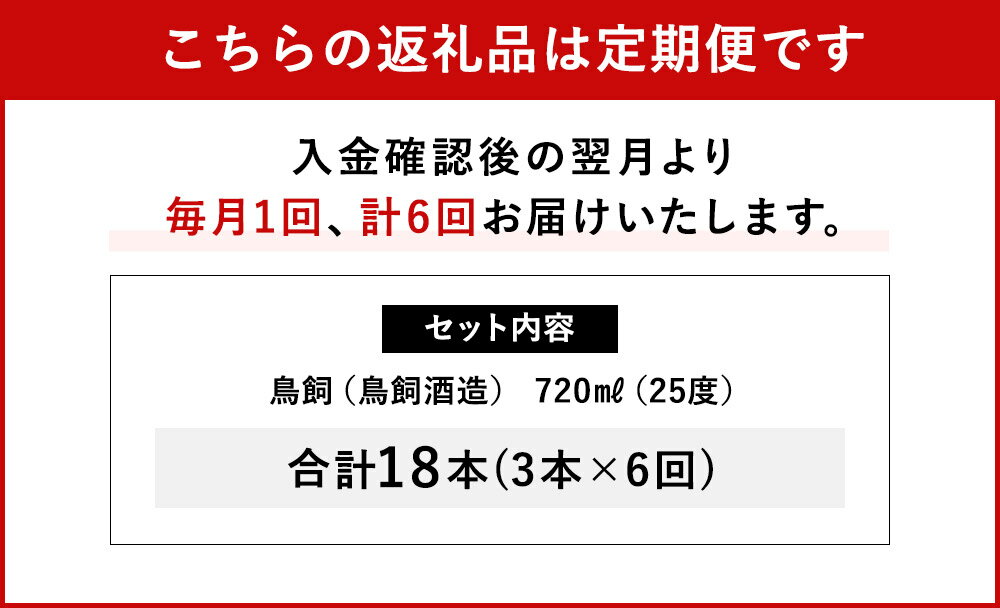 【ふるさと納税】【定期便計6回】吟香 鳥飼 720ml 3本×6回 合計18本 6ヶ月定期便 焼酎 25度 球磨焼酎 米焼酎 酒 お酒 九州産 国産 送料無料