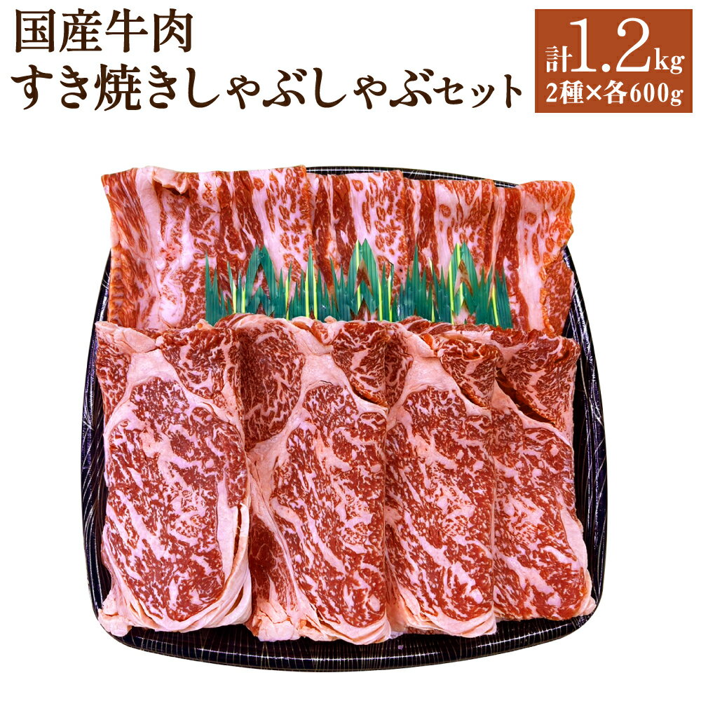 国産牛肉 すき焼きしゃぶしゃぶセット 約600g×2種類 合計約1.2kg すきやき ロース カルビ 国産 牛肉 冷凍 送料無料