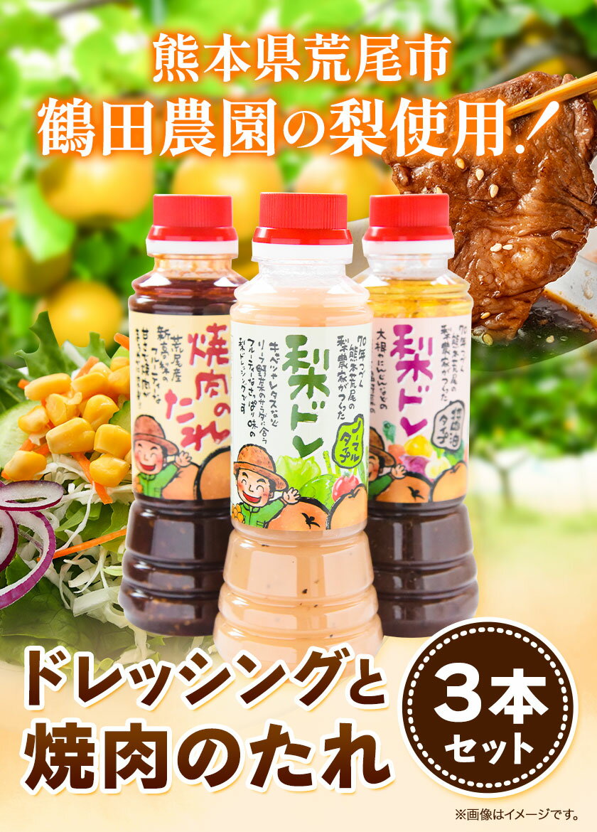 【ふるさと納税】梨ドレッシングと焼肉のタレ3本 鶴田農園《60日以内に出荷予定(土日祝除く)》熊本県 荒尾市産 ドレッシング 焼肉のたれ タレ 梨 果物 フルーツ