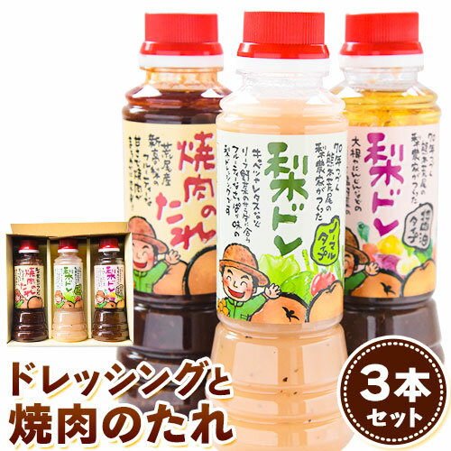 【ふるさと納税】梨ドレッシングと焼肉のタレ3本 鶴田農園《60日以内に出荷予定(土日祝除く)》熊本県 荒尾市産 ドレッシング 焼肉のたれ タレ 梨 果物 フルーツ