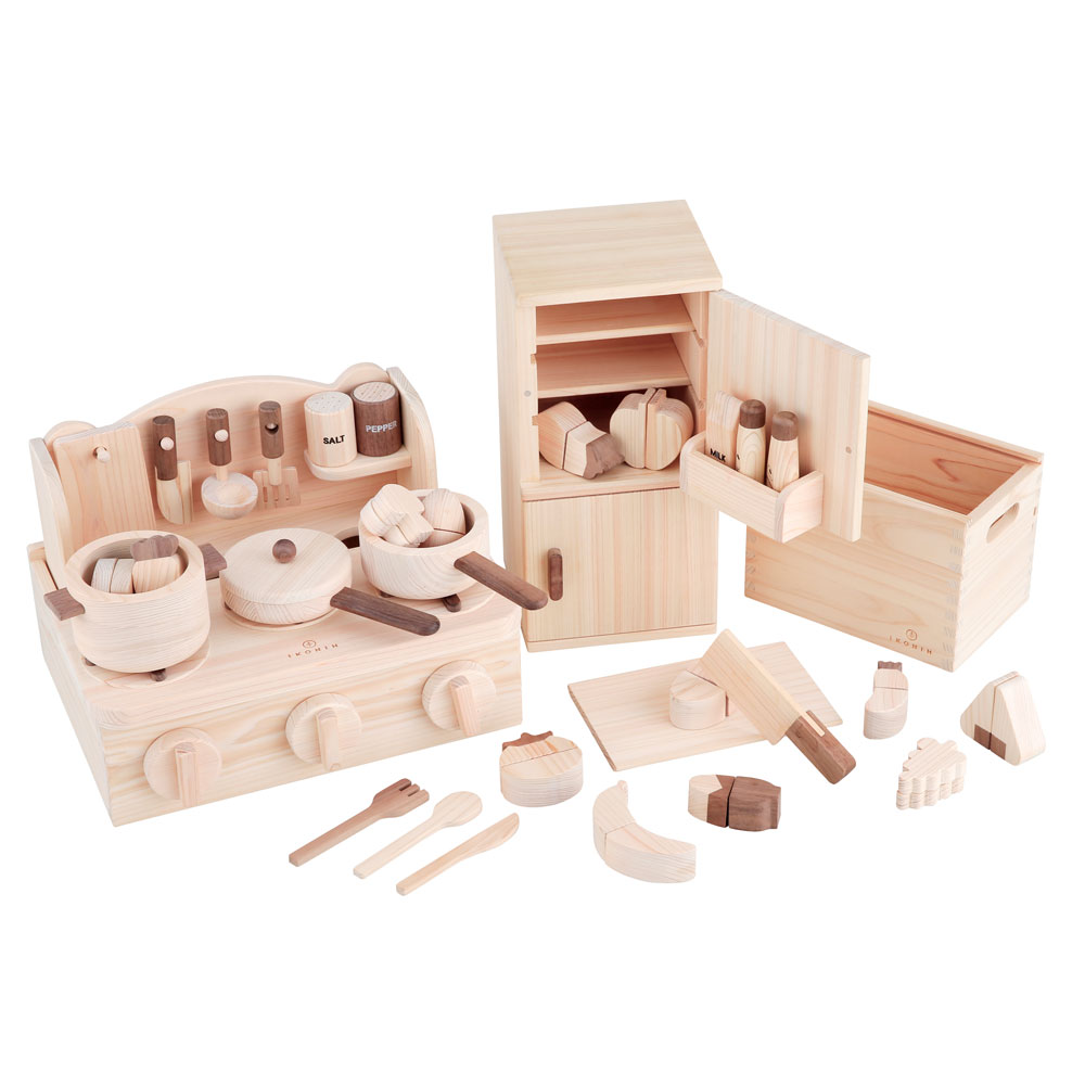 【ふるさと納税】 水俣市産ヒノキ IKONIH おままごと3点セット ミニキッチン ままごと冷蔵庫 食材セット 木製 檜 デスク 手作り オリジナル 熊本県 水...