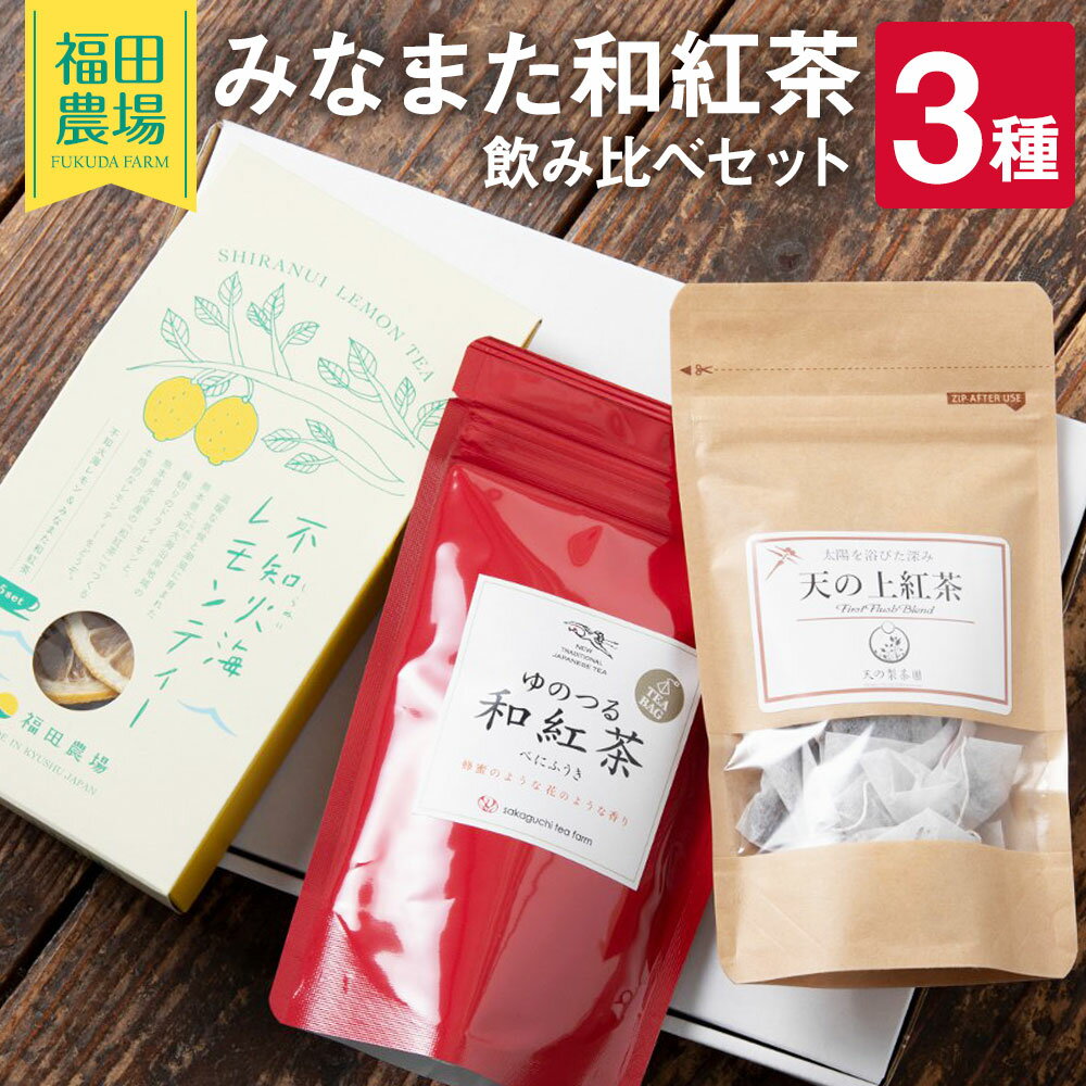 みなまた 和紅茶 飲みくらべ セット 3種 (不知火海 レモンティー、お茶の坂口園 ゆのつる和紅茶、天の製茶園 天の上紅茶) 紅茶 茶葉 レモンティー ティーバッグ ギフト 贈答 熊本県産 九州産 国産 送料無料