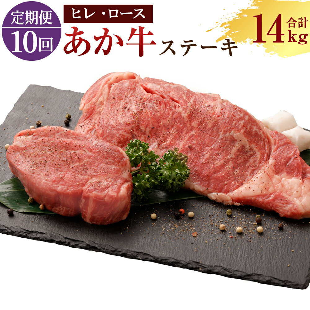 定期便10ヶ月 熊本産 ステーキ用 あか牛 ヒレ肉 600g×10回 ロース肉 800g×10回 合計14kg 10回お届け 2種類 牛肉 和牛 ステーキ 牛 肉 お肉 赤牛 冷凍 セット 詰め合わせ 熊本県産 九州産 国産 送料無料