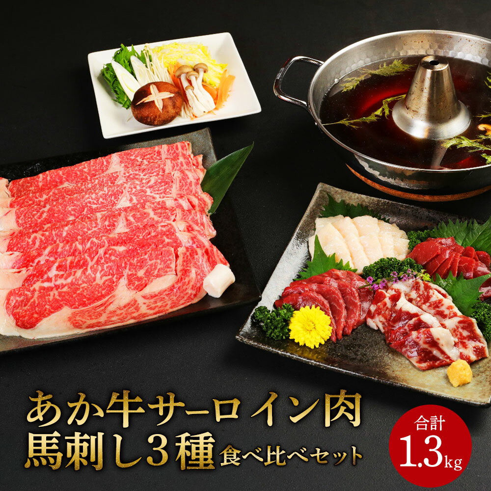 あか牛 すきやき・しゃぶしゃぶ用 サーロイン肉 馬刺し 食べ比べセット 合計1.3kg サーロイン肉1kg(500g×2パック)馬刺し300g 牛肉 赤牛 馬肉 刺し身 赤身 たてがみ 熊本県産 九州産 国産 冷凍 送料無料