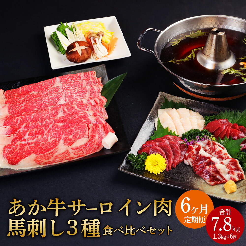 【ふるさと納税】 【定期便6か月】あか牛 すきやき・しゃぶしゃぶ用 サーロイン肉 馬刺し 食べ比べセッ..