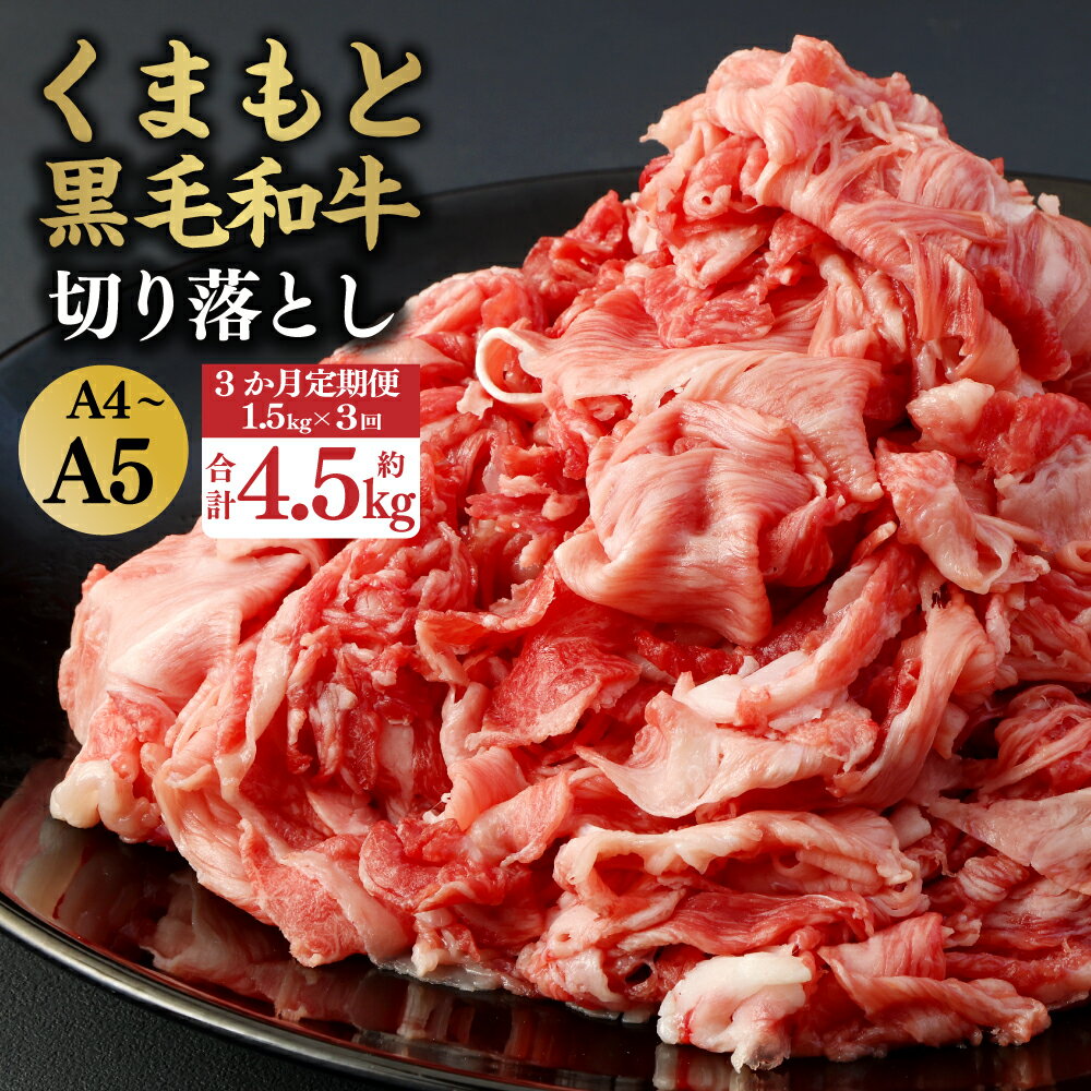 【3ヶ月定期便】 A4～A5等級 くまもと黒毛和牛 切り落とし 合計約4.5kg 約1.5kg（300g×5パック）×3回 国産 切りおとし 和牛 ブランド牛 牛肉 霜降り 牛丼 肉じゃが 炒めもの カレー 熊本産 熊本県産 水俣 冷凍 送料無料