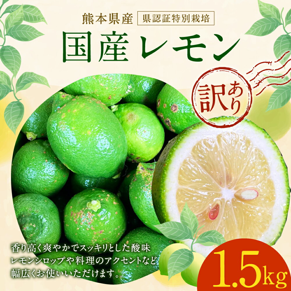 【ふるさと納税】国産レモン 訳あり 1.5kg 県認証特別栽培 熊本県産 レモン れもん 果物 傷あり 檸檬 レモン果汁 フルーツ 防腐剤・ワックス不使用 ご家庭用 フードロス 料理 柑橘類 九州産 国産 送料無料