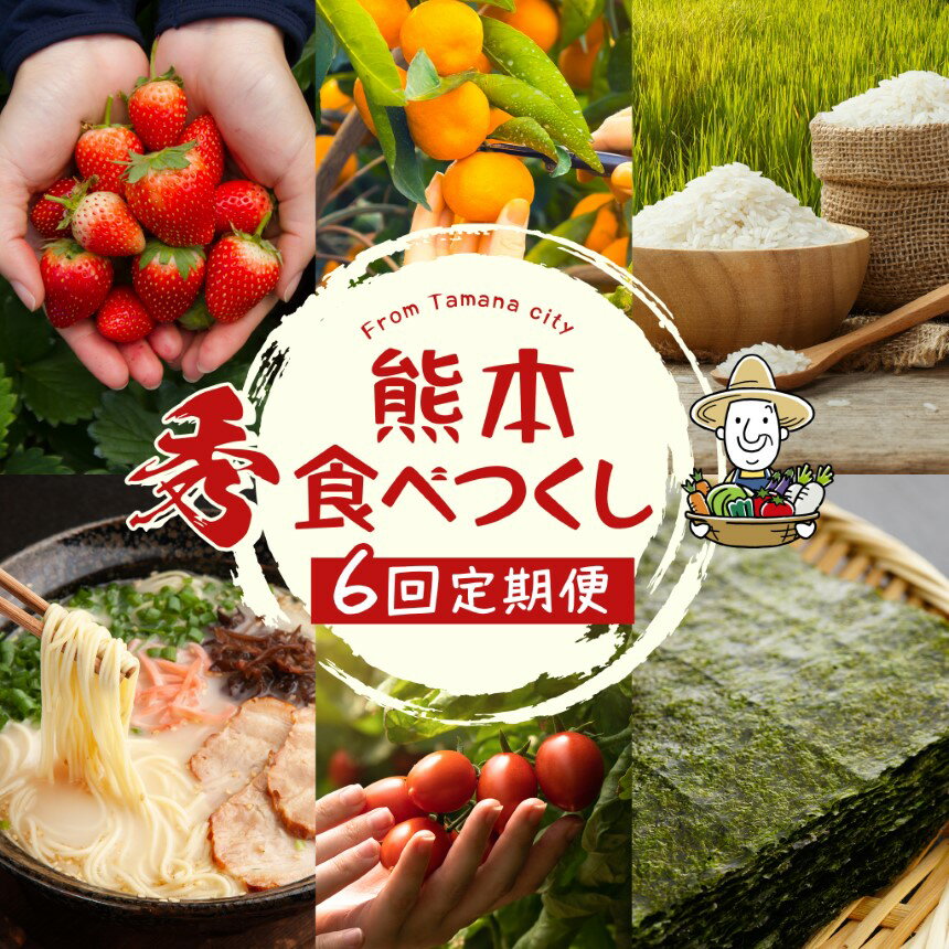 19位! 口コミ数「0件」評価「0」定期便 旬 食品 食材 定期便6回 隔月 いちご 不知火 ミニトマト 海苔 ふりかけ 餃子 ラーメン 新米 みかん 熊本 玉名 送料無料