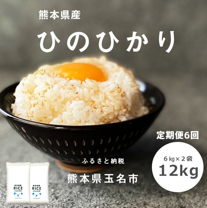 【ふるさと納税】＜定期便6回＞ひのひかり　白米　単一原料米　熊本県産　12kg（6kg×2袋） 送料無料ヒノヒカリ おにぎり おうちごはん 炊立てご飯