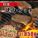 【ふるさと納税】黒毛和牛 特選焼肉セット 計850g　(ロース300g・カルビ300g・牛タン100g・豚肉150g）