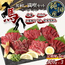 【ふるさと納税】 【 定期便 3ヶ月 】 熊本の味 純 国産 馬刺し 満喫 セット 約420g 馬肉 タレ付き 小分け 霜降り タタキ 熊本県 玉名..