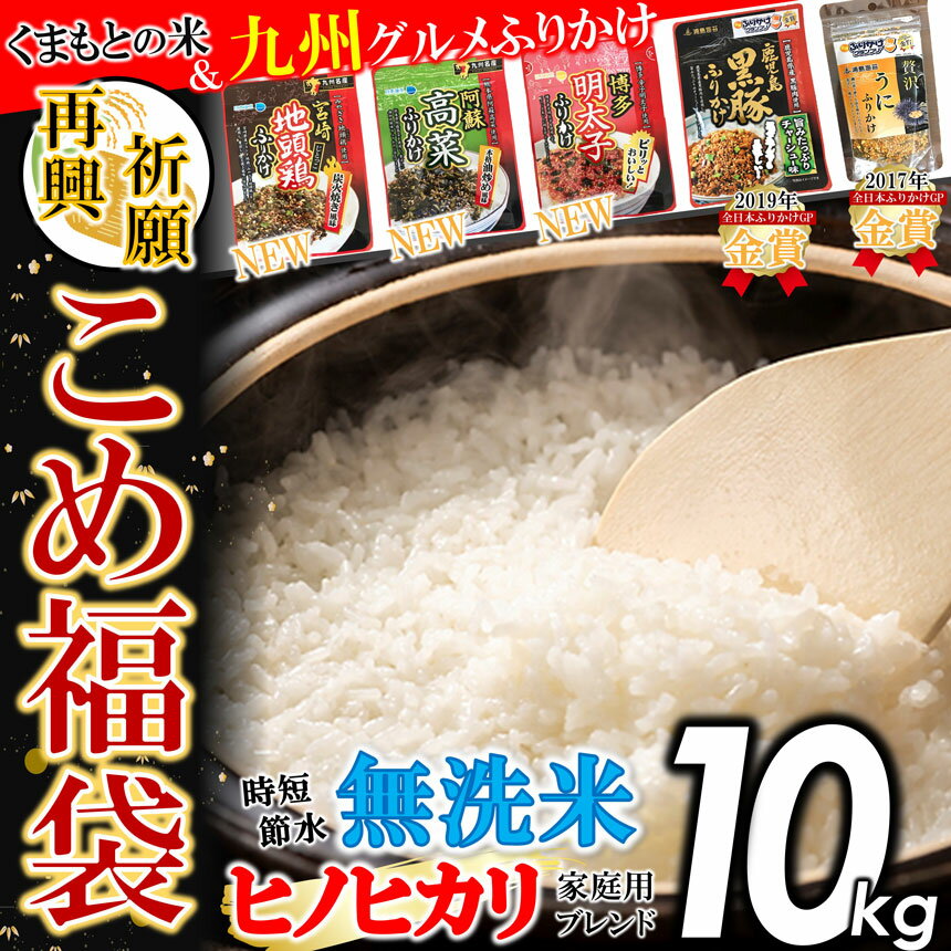 【ふるさと納税】 無洗米10kg こめ 福袋 九州グルメふりかけ 5品 熊本県産 無洗米10kg ブレンド米 無洗米 米 お米 白米 精米 家庭用 送料無料 玉名市 ヒノヒカリ使用