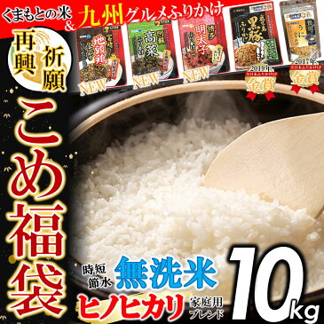 【ふるさと納税】 無洗米10kg こめ 福袋 九州グルメふりかけ 5品 熊本県産 無洗米10kg ブレンド米 無洗米 米 お米 白米 精米 家庭用 送料無料 玉名市 ヒノヒカリ使用