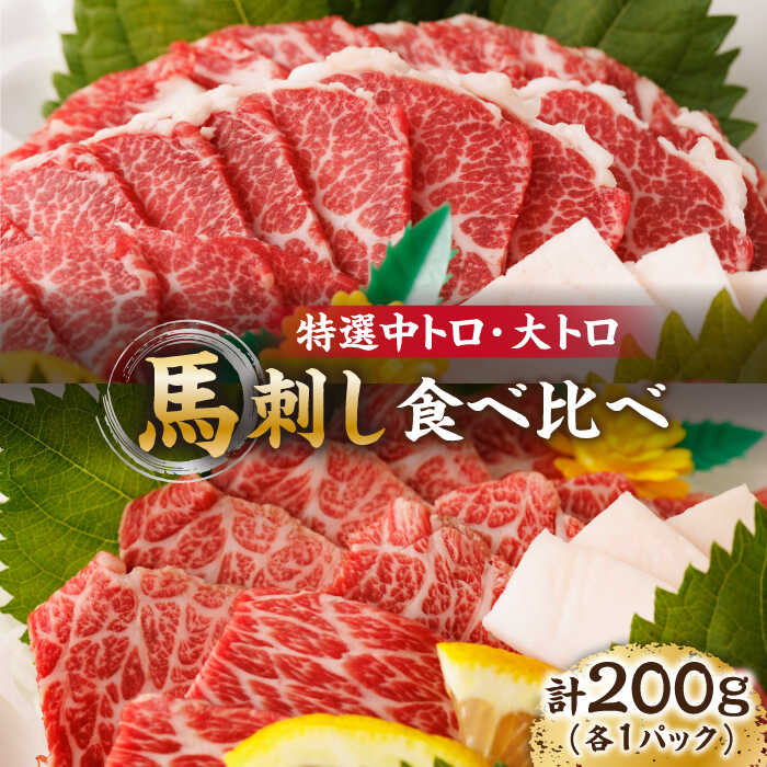 【ふるさと納税】特選霜降り馬刺し 中トロ大トロ2種食べ比べセット 計200g（各1pc）＋タレ小【馬刺しの郷 民守】[ZBL016]