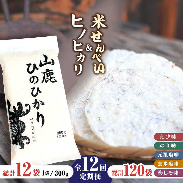 【ふるさと納税】【12回定期便】【こだわり抜いた厳選素材】米せんべい（えび味、のり味、元祖塩味、玄米塩味、梅しそ味） & ヒノヒカリ のセット 【せんべい工房】[ZBQ005]