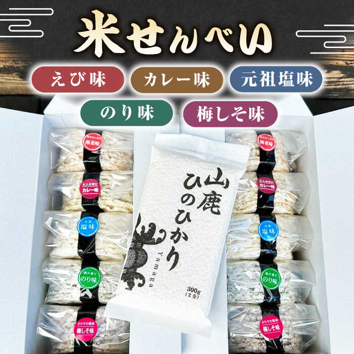 【ふるさと納税】【3回定期便】【おつまみにも♪】米せんべい（えび味、カレー味、元祖塩味、のり味、梅しそ味）& ヒノヒカリ【せんべい工房】[ZBQ014]