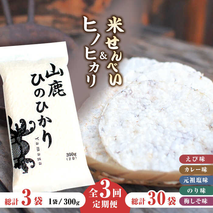 6位! 口コミ数「0件」評価「0」【3回定期便】【おつまみにも♪】米せんべい（えび味、カレー味、元祖塩味、のり味、梅しそ味）& ヒノヒカリ【せんべい工房】[ZBQ014]