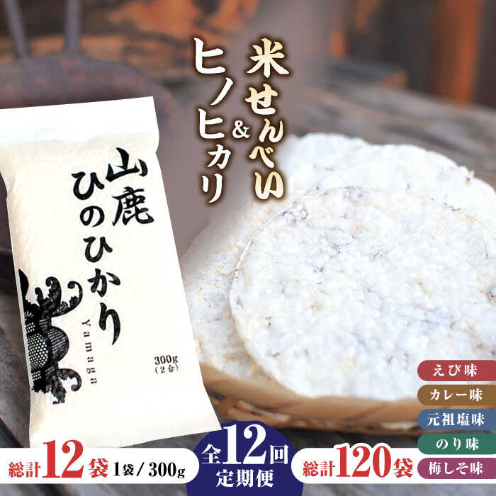 4位! 口コミ数「0件」評価「0」【12回定期便】【おつまみにも♪】米せんべい（えび味、カレー味、元祖塩味、のり味、梅しそ味）& ヒノヒカリ【せんべい工房】[ZBQ016]