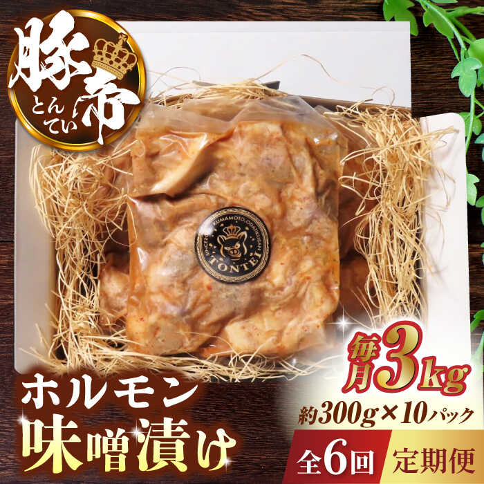 【6回定期便】豚帝 豚 ホルモン 味噌漬け 3kg (300g×10)【KRAZY MEAT(小田畜産)】[ZCP122]