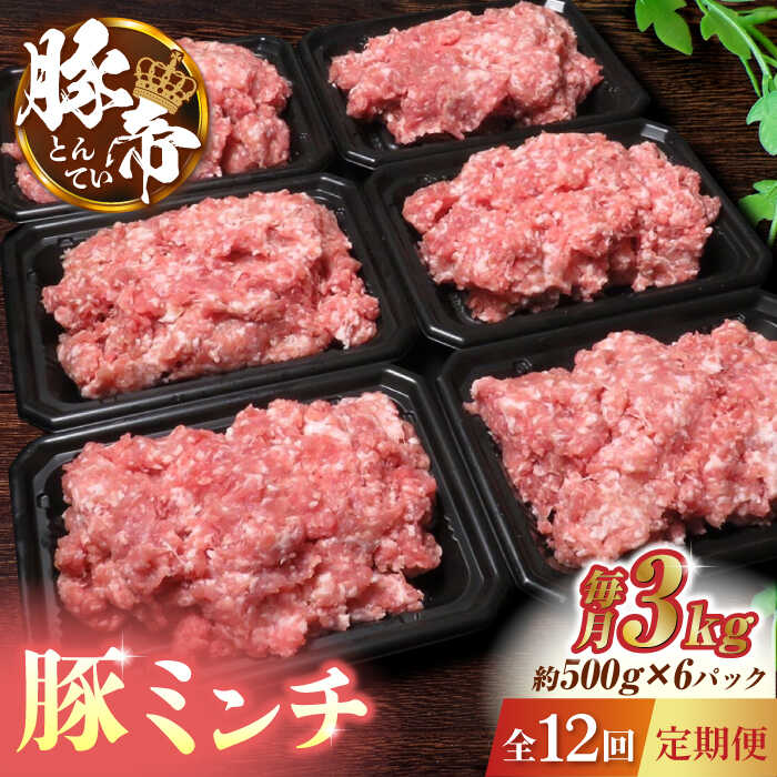 2位! 口コミ数「0件」評価「0」【12回定期便】豚帝 ミンチ　約500g×6（約3kg）【KRAZY MEAT(小田畜産)】[ZCP140]