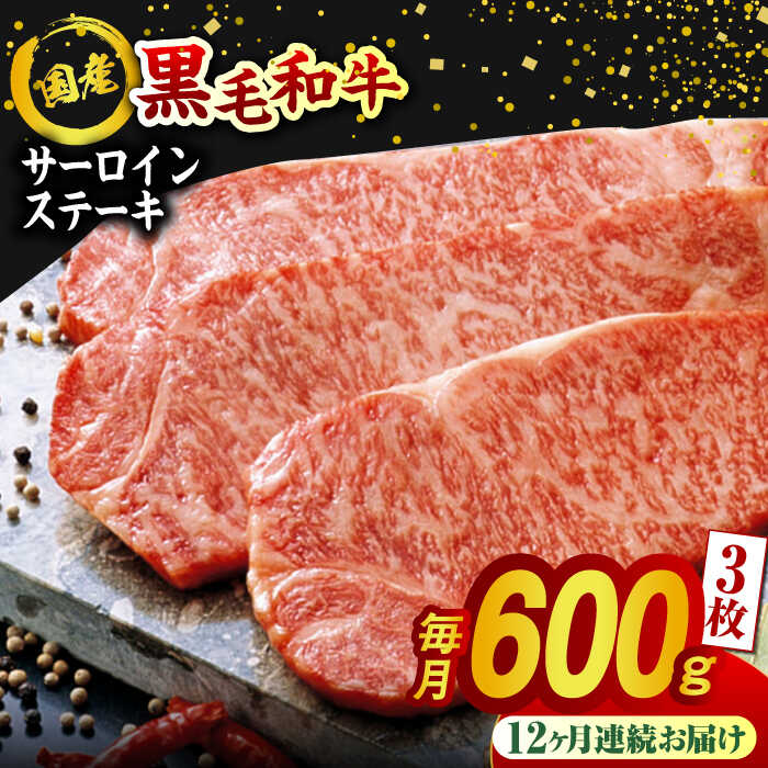 【ふるさと納税】【12回定期便】熊本県産 黒毛和牛 サーロイン ステーキ 3枚 約600g【有限会社九州食肉産業】[ZDQ044]