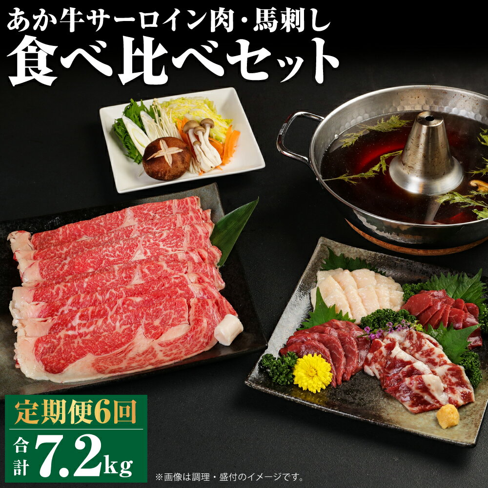 【定期便計6回】あか牛 すきやき・しゃぶしゃぶ用 サーロイン肉1kg・馬刺し200g 食べ比べセット 6ヶ月定期便 合計7.8kg 6回お届け 牛肉 和牛 馬刺し セット 熊本県産 九州産 国産 冷凍 送料無料