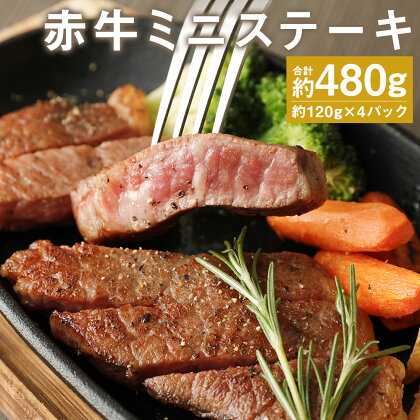 赤牛 ミニステーキ 合計約480g 約120g×4パック ランプ部位使用 ステーキ ミニステーキ お肉 和牛 個包装 小分け 熊本県産 九州産 国産 冷凍 送料無料