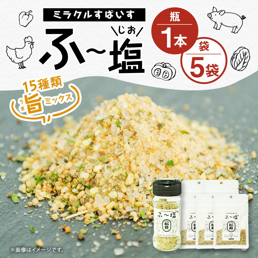 【ふるさと納税】ミラクルすぱいす ふ～塩 旨ミックス 瓶(65g×1本) 袋(30g×5袋) セット 合計215g 調味料 ハーブソルト 塩 天然塩 岩塩 ハーブ スパイス 送料無料