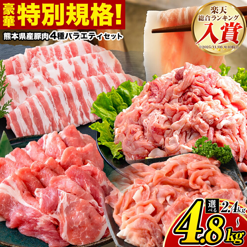 豚肉 ひごの ポーク バラエティ セット 2.4kg 4.8kg 豚肉 しゃぶしゃぶ 切り落とし 豚ロース バラ 豚バラ スライス 以上 定期便 真空 お楽しみセット 不揃い 数量限定 簡易包装 冷凍配送 小分け 《11月頃出荷予定》 豚肉