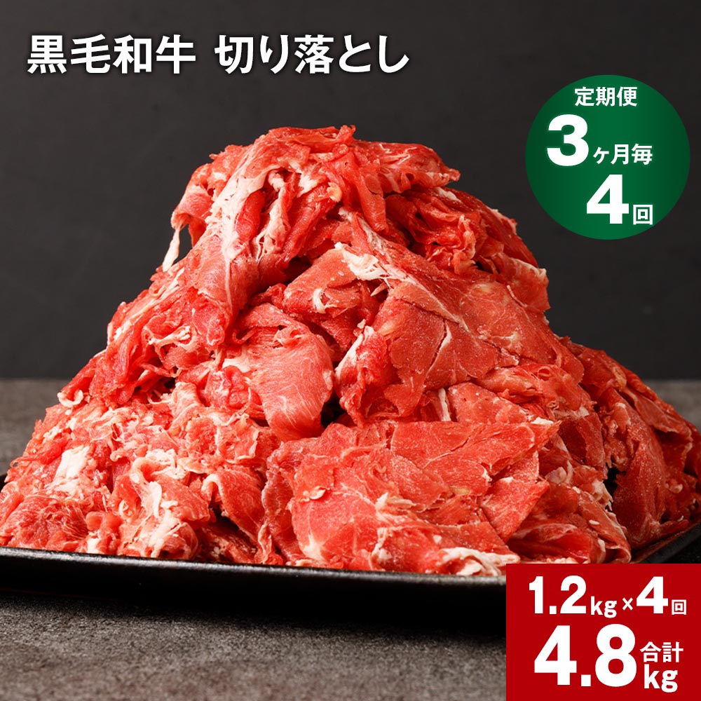 【定期便】【3ヶ月毎4回】黒毛和牛 切り落とし 計4.8kg(1.2kg×4回) 牛肉 お肉 肉 切り落とし 小分け パック 牛丼 肉じゃが 冷凍 料理 九州 熊本県 菊池市 送料無料