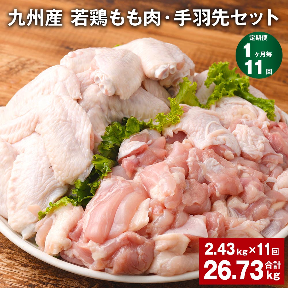 【ふるさと納税】【定期便】【1ヶ月毎11回】九州産 若鶏もも肉・手羽先セット 計26.73kg(2.43kg×11回)鶏肉 肉 鶏 手羽 唐揚げ 詰め合わせ セット 冷凍 九州 国産 熊本県 菊池市 送料無料《お申し込みの翌月から出荷》