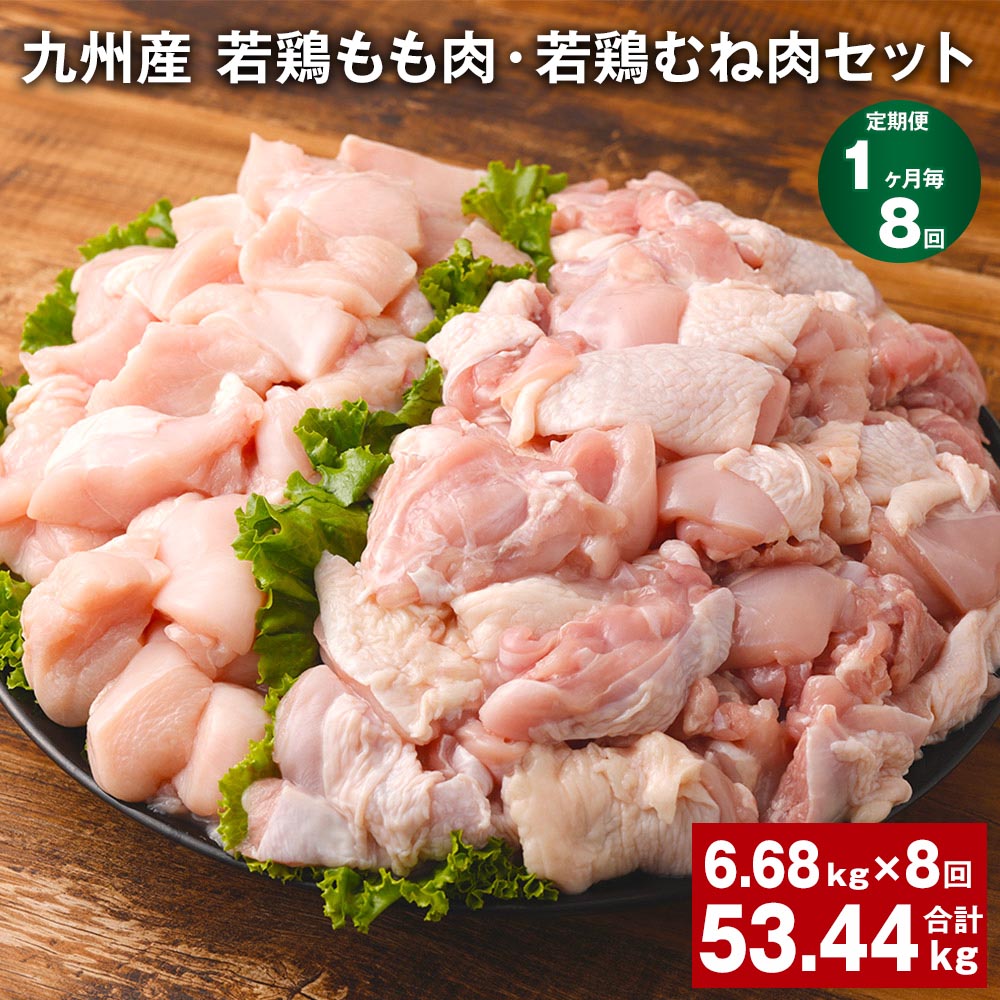 【ふるさと納税】【定期便】【1ヶ月毎8回】九州産 若鶏もも肉（310g×8袋）・若鶏むね肉（600g×7袋）セット 計53.44kg（6.68kg×8回） 鶏肉 お肉 モモ肉 ムネ肉 2種類 小分け 冷凍 九州産 国産 熊本県 菊池市 送料無料