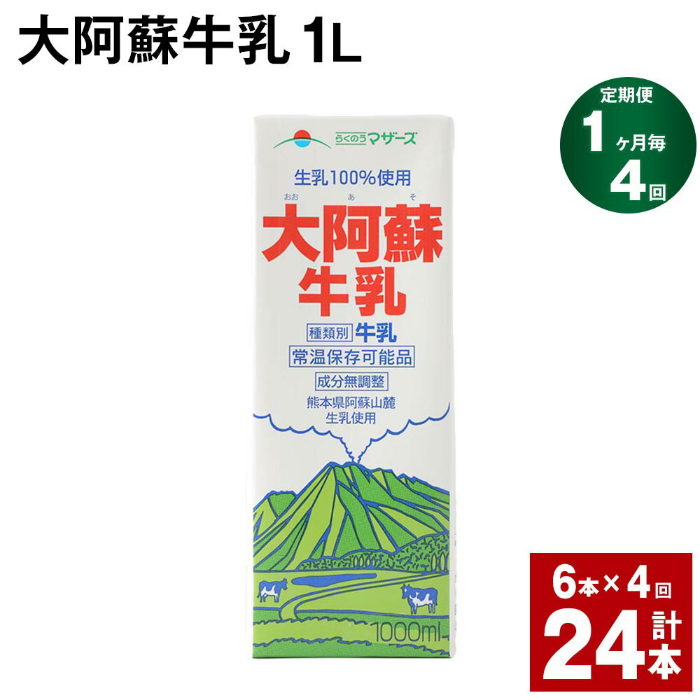 【定期便】【1ヶ月毎4回】大阿蘇牛乳 1L 紙パック 6本 計24本（6本×4回） 牛乳 ミルク 成分無調整牛乳 乳飲料 乳性飲料 熊本県産 国産 九州 熊本県 菊池市 送料無料