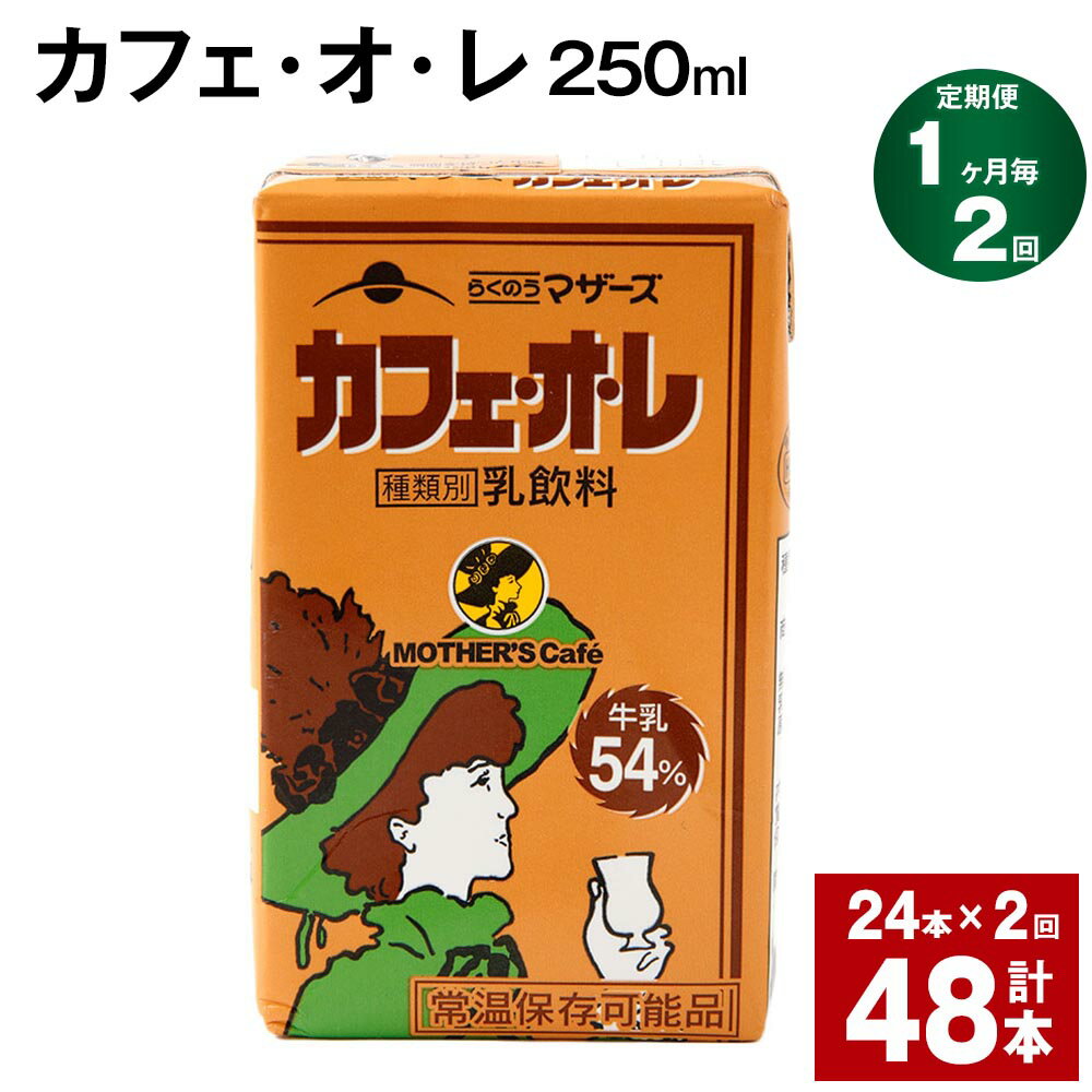 [定期便][1ヶ月毎2回]カフェ・オ・レ 250ml 24本 計48本(24本×2回) カフェオレ 牛乳 コーヒー 珈琲 乳飲料 らくのうマザーズ ジュース ドリンク 熊本県産 国産 九州 熊本県 菊池市 送料無料