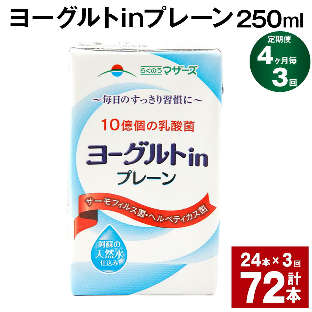 【ふるさと納税】【定期便】【4ヶ月毎3回】ヨーグルトinプレーン 250ml 計72本（24本×3回） ヨーグルト飲料 乳酸菌 ドリンク 飲み物 飲料 常温保存 国産 熊本県産 熊本県 菊池市 送料無料