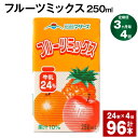 フルーツ果汁はミルクとの相性にこだわって、選びました。甘みのあるアップルとパイナップル、フレッシュ感のあるオレンジとみかん、4種類の果汁をバランスよくブレンドしました。牛乳のまろやかさが4つの果物の味わいを、やさしくまとめています。フルーツ感たっぷりのミックスジュースです。 商品詳細 商品名 【3ヶ月ごと4回お届け】フルーツミックス 内容詳細 ■ フルーツミックス250ml×24本※1回あたりの内容量賞味期限：常温保存で 90日産地：熊本産（菊池市含む） 原材料 牛乳、糖類（果糖ぶどう糖液糖、砂糖）、りんご果汁、パイン果汁、オレンジ果汁、うんしゅうみかん果汁、食塩、安定剤（ペクチン）、酸味料、香料、紅花色素 アレルギー表記 乳、オレンジ、りんご 保存方法と注意事項 ■保存方法「保存方法：常温を超えない温度」高温・多湿・直射日光を避け、涼しい場所に保管してください。■注意事項開封されなければ、常温で保存いただけます。保存料等は使用しておりませんので、開封後は冷蔵庫に保管のうえ、お早めにお召し上がりください。 提供者 合同会社たべたせいか 発送サイズ 100サイズ ・ふるさと納税よくある質問はこちら ・寄附申込みのキャンセル、返礼品の変更・返品はできません。あらかじめご了承ください。寄附金の使い道について 「ふるさと納税」寄付金は、下記の事業を推進する資金として活用してまいります。 寄付を希望される皆さまの想いでお選びください。 (1)豊富な資源を生かした産業づくり(産業と経済) (2)みんなで支え合う安心づくり(子育てと健康福祉) (3)自然の恵みを守り安全で魅力あるまちづくり(自然環境と暮らしの基盤) (4)学び合いと地域が育む人づくり(教育と文化) (5)市長一任 受領申請書及びワンストップ特例申請書について ■受領書 入金確認後、注文内容確認画面の【注文者情報】に記載の住所に発送の用意が済み次第、順次お届けさせていただきます。 ■ワンストップ特例申請書 ワンストップ特例申請書は受領証明書と一緒にお送り致します。住民票住所が返礼品の送付先と異なる場合は必ず備考欄に住民票住所をご記入ください。