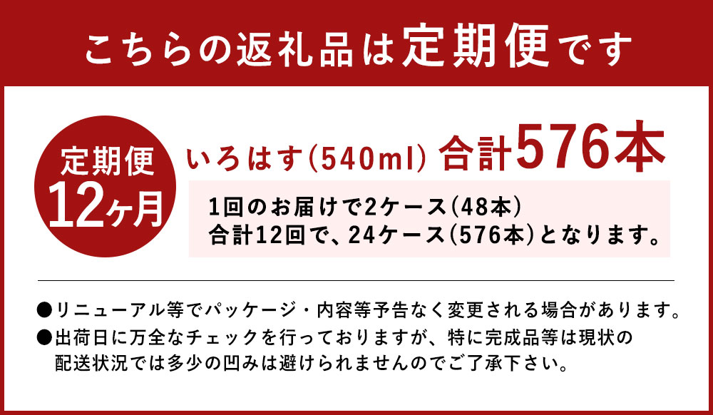 【ふるさと納税】【定期便12回】い・ろ・は・す（いろはす）阿蘇の天然水 540ml 計48本×12回 合計576本 540mlPET×24本×2ケース 水 軟水 飲料水 ミネラルウォーター コカ・コーラ ドリンク ペットボトル 阿蘇 熊本県 定期便 送料無料