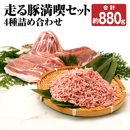 走る豚 満喫セット 4種詰め合わせ 合計約880g 4種類 食べ比べ 豚肉 肉 お肉 ロース もも バラ ミンチ 薄切り スライス 熊本県産 九州産 国産 冷凍 送料無料