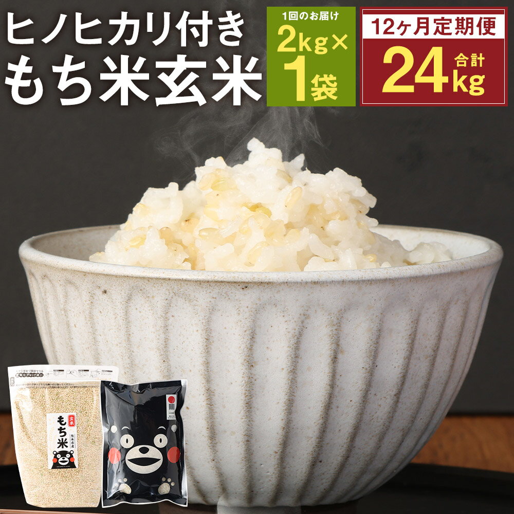 【12ヶ月定期便】もち米玄米 2kg×12回 合計24kg ヒノヒカリ 白米300g×12回 12回お届け お米 もち米 玄米 ヒヨクモチ 九州産 熊本県産 菊池市産 送料無料