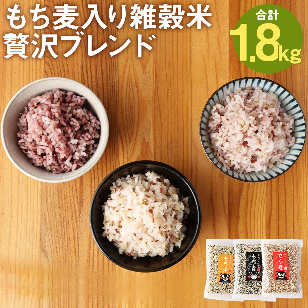 もち麦入り雑穀米 贅沢ブレンド 600g×3種類 合計1.8kg 各1袋 熊本県菊池産 残留農薬不検出 真空パック 便利なチャック付 お米 もち麦 雑穀米 セット 九州産 熊本県産 菊池市産 送料無料