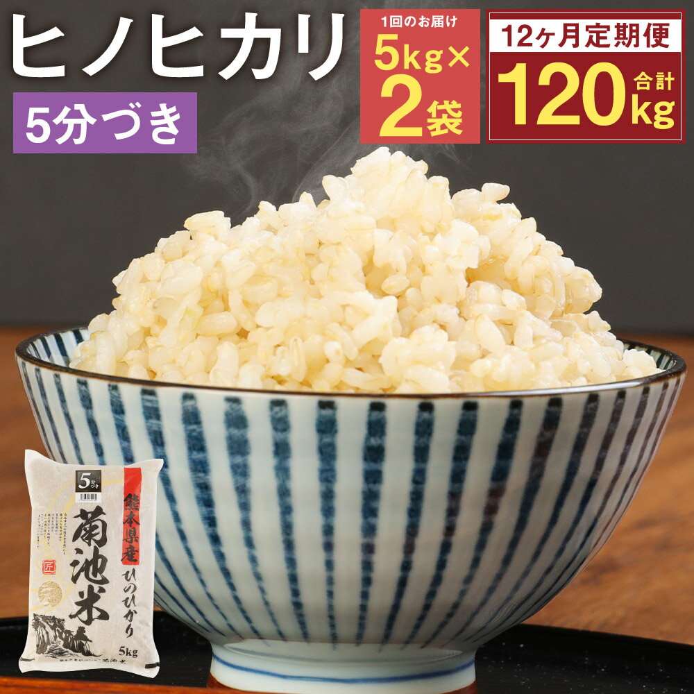 人気ランキング第49位「熊本県菊池市」口コミ数「0件」評価「0」【12ヶ月定期便】熊本県菊池産 ヒノヒカリ 5kg×2袋×12回 合計120kg 12回お届け 5分づき米 お米 分づき米 九州産 熊本県産 送料無料