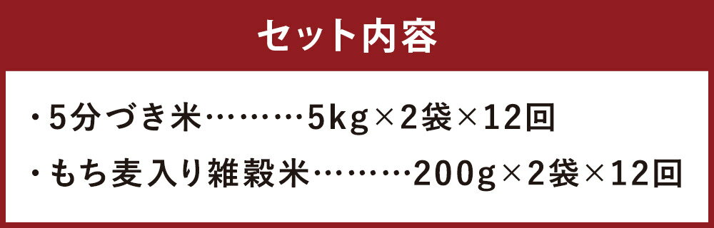 【ふるさと納税】【12ヶ月定期便】熊本県菊池産 ヒノヒカリ 5分づき米 5kg×2袋×12回 合計120kg 12回お届け もち麦入り雑穀米200g×2袋×12回 お米 分づき米 令和3年産 九州産 熊本県産 送料無料